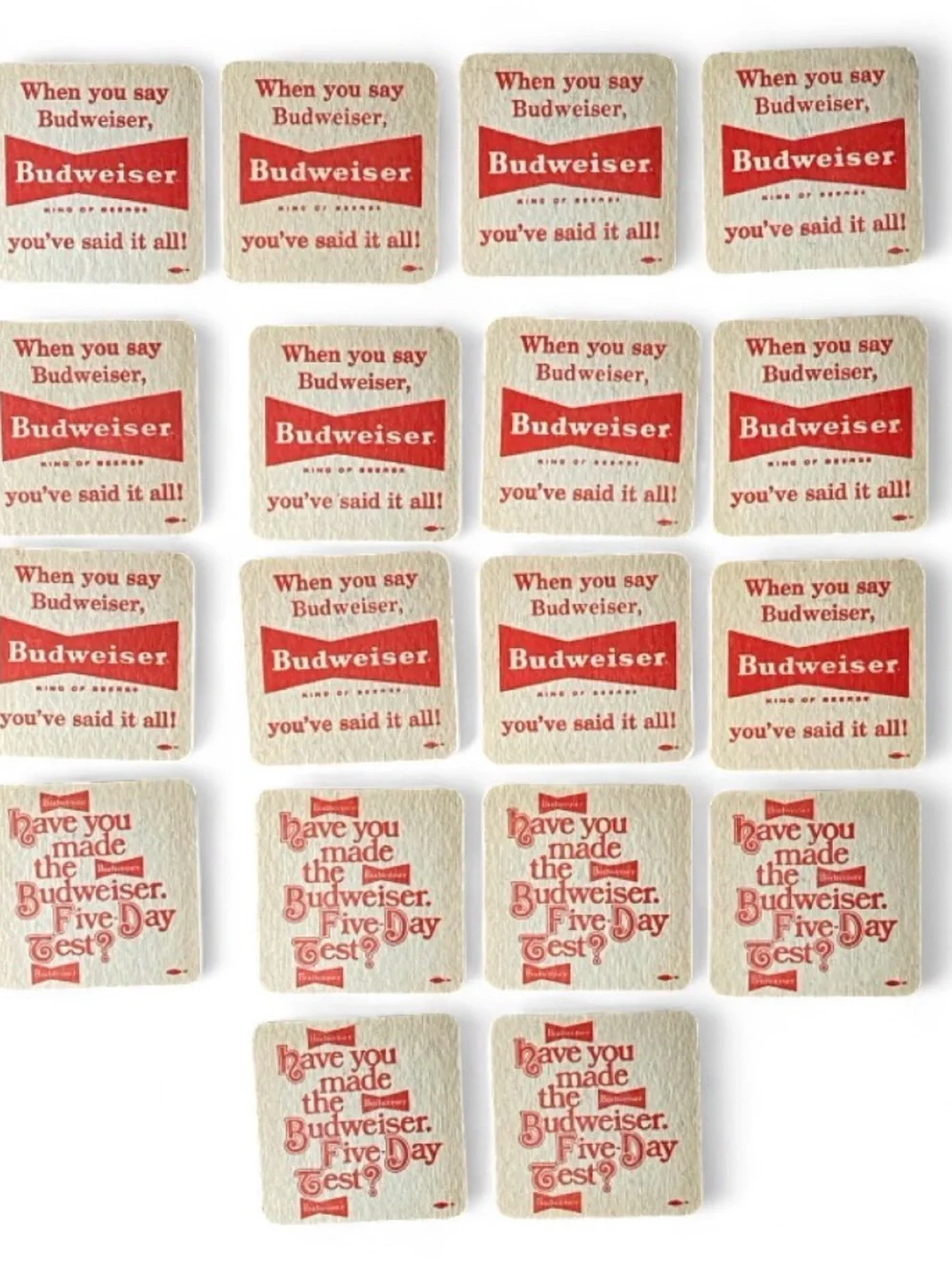 Vintage Budweiser Beer Coasters Set of 18 | Classic Breweriana Advertising | NOS